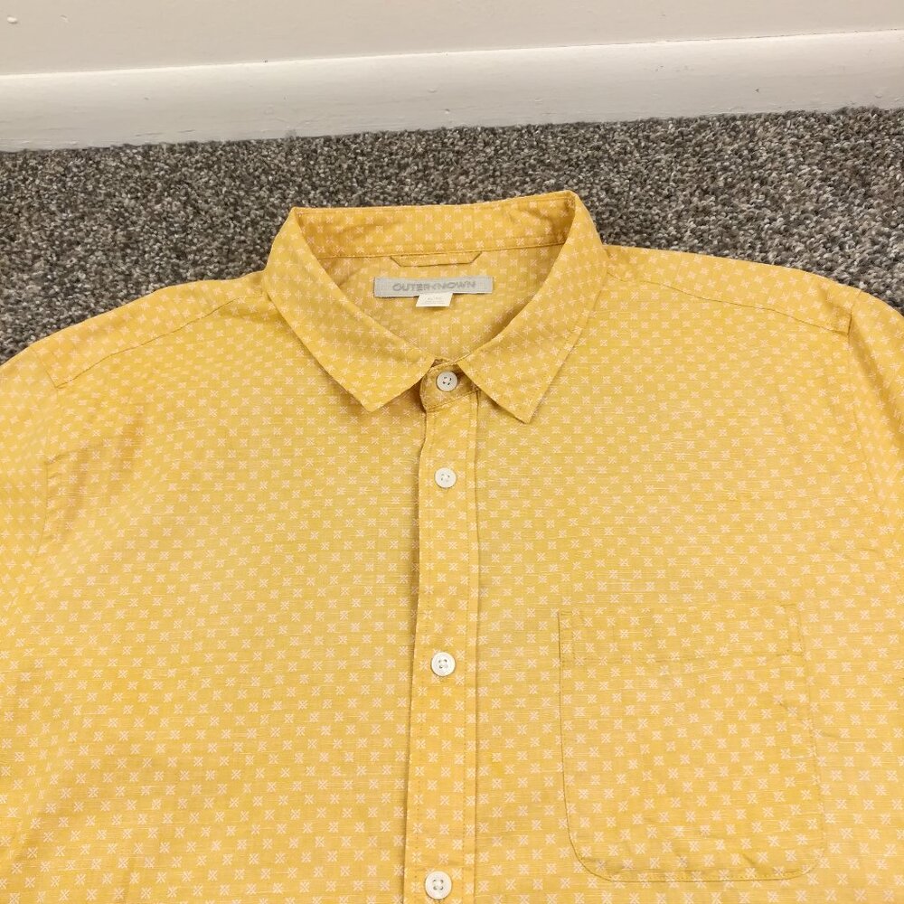 Outerknown Shirt Organic Cotton Hemp Floral Yellow S/S Button Up Mens XL